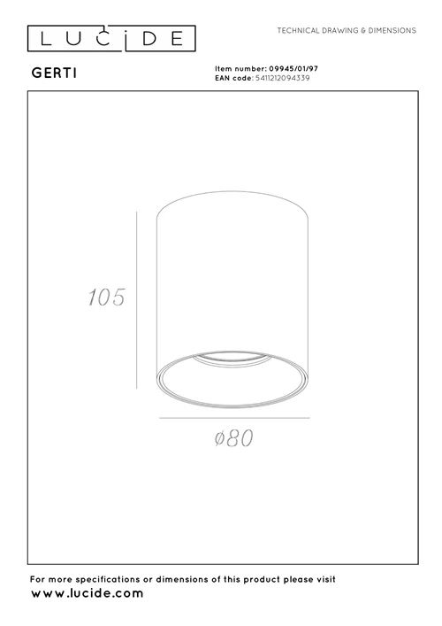 Lucide GERTI - Ceiling spotlight - Ø 8 cm - 1xGU10 - Coffee - Essential - technical
